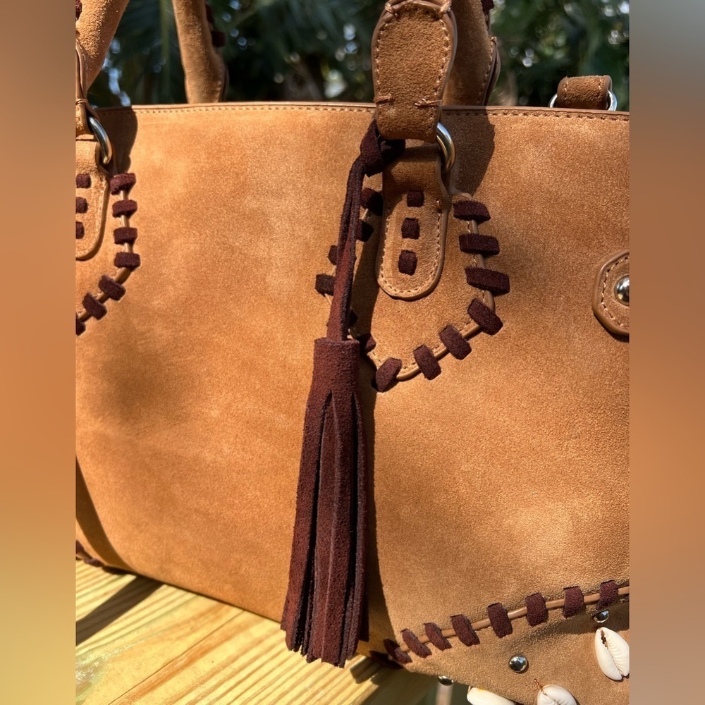 Ashro Western Boho Suede Satchel Bag – 17x10” Shoulder & Crossbody Purse - Picture 4 of 15